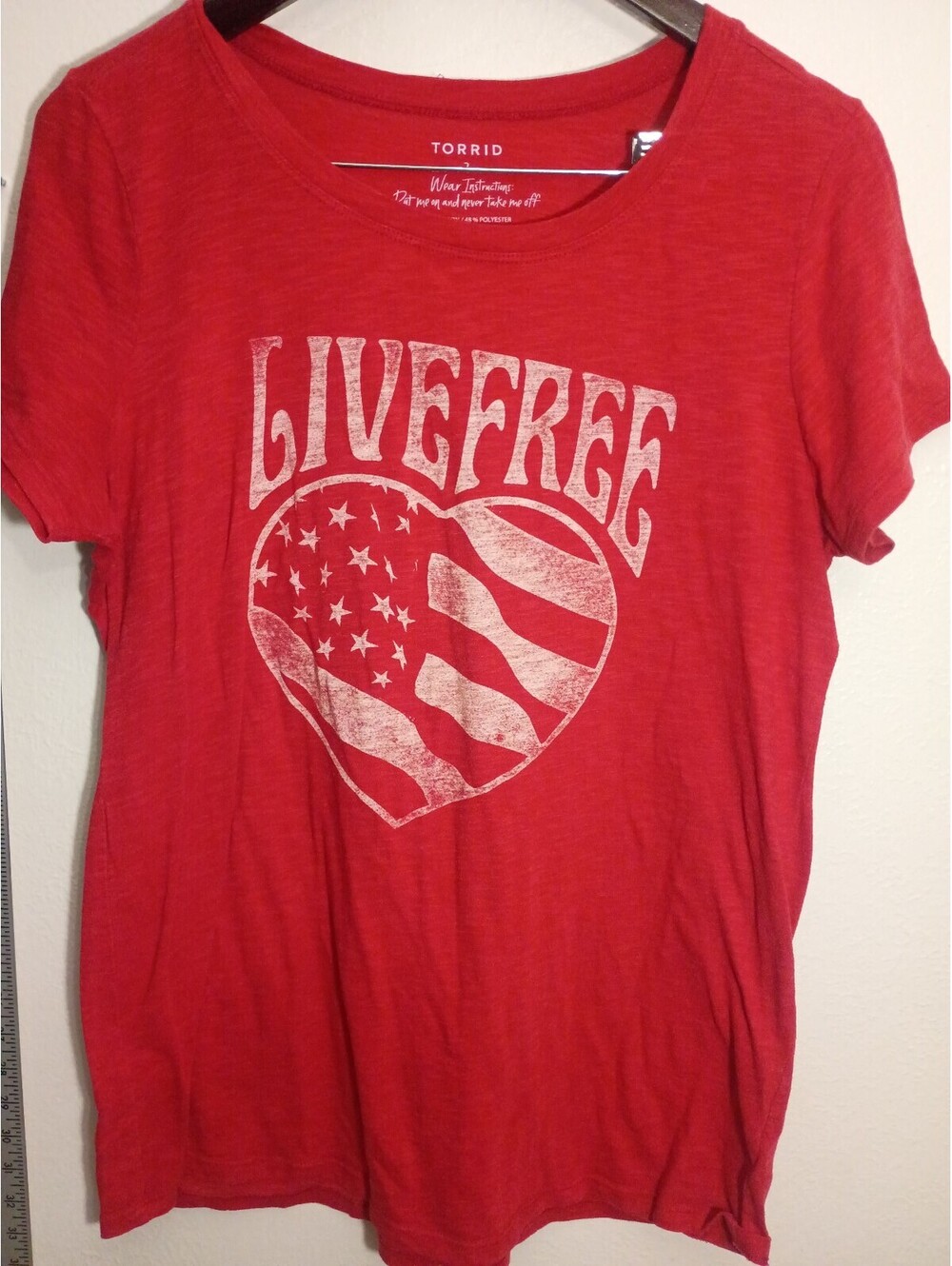 Torrid Red Live Free American Flag Heart Graphic T-Shirt Size 2